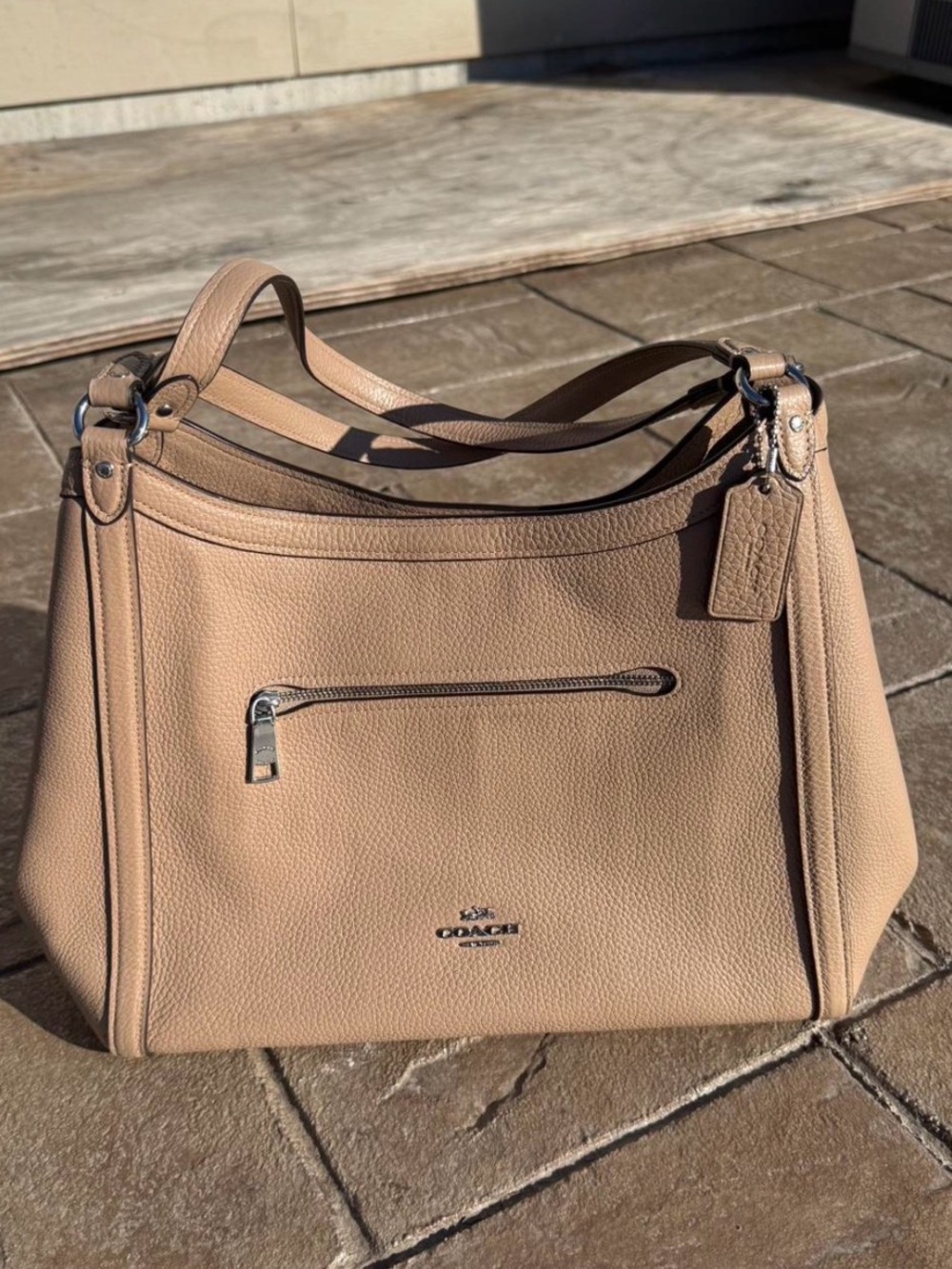 Coach Pebbled Leather Shoulder Bag in Tan